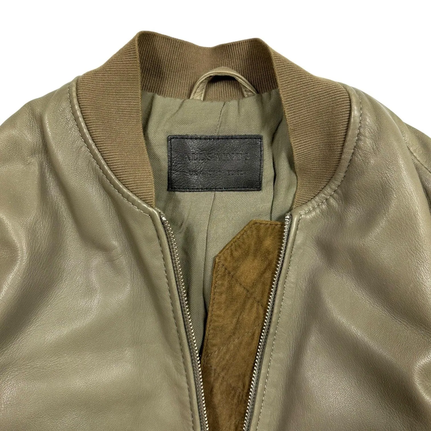 All Saints Avalon Green Leather Bomber Jacket