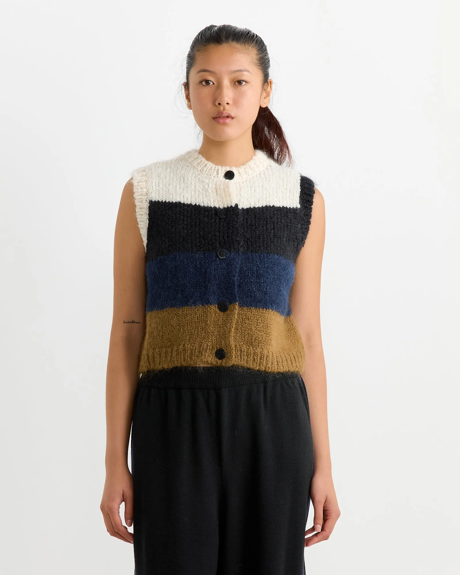 Alpaca Mohair Striped Waistcoat in Blue/Brown