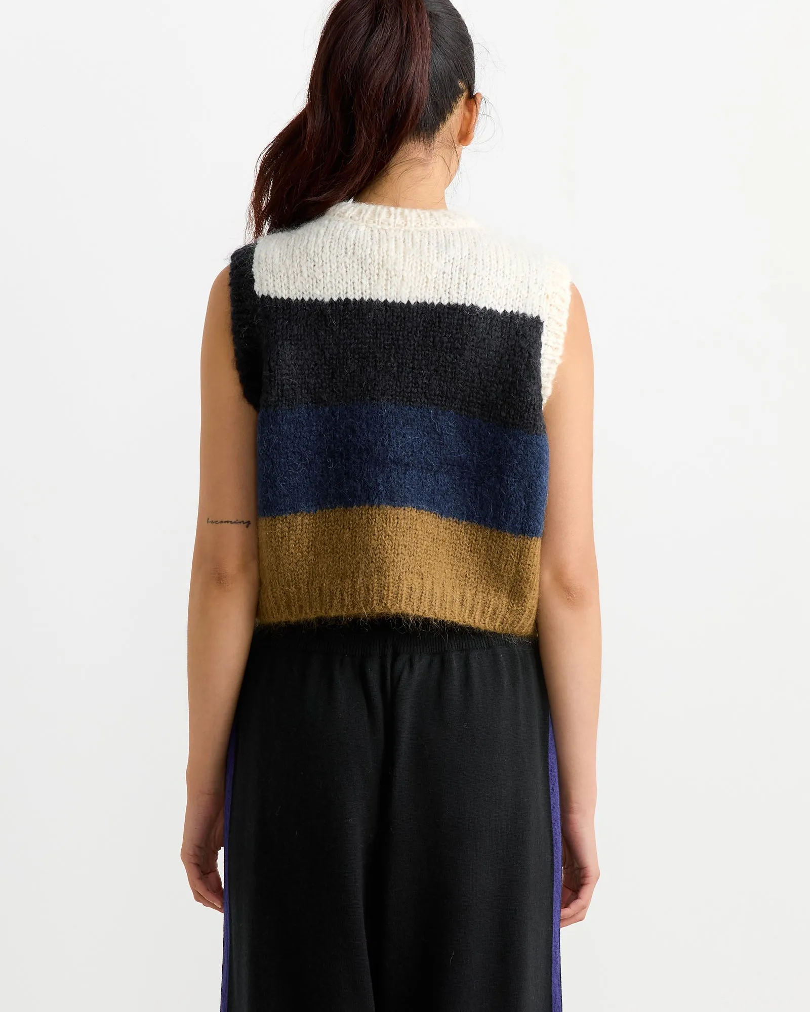 Alpaca Mohair Striped Waistcoat in Blue/Brown