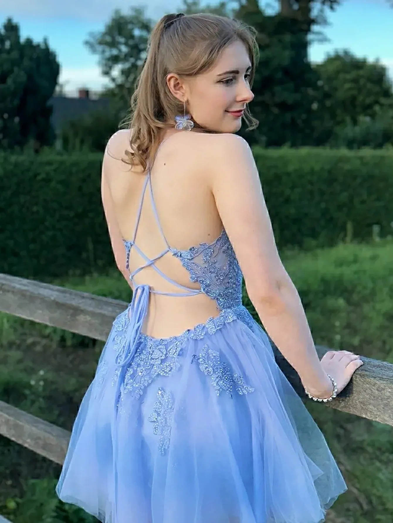 Anya | A Line Applique BlushTulle Short Homecoming Dress