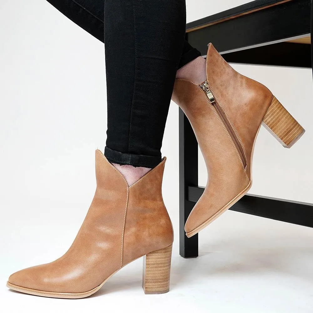 Astronomy Tan Leather Ankle Boots