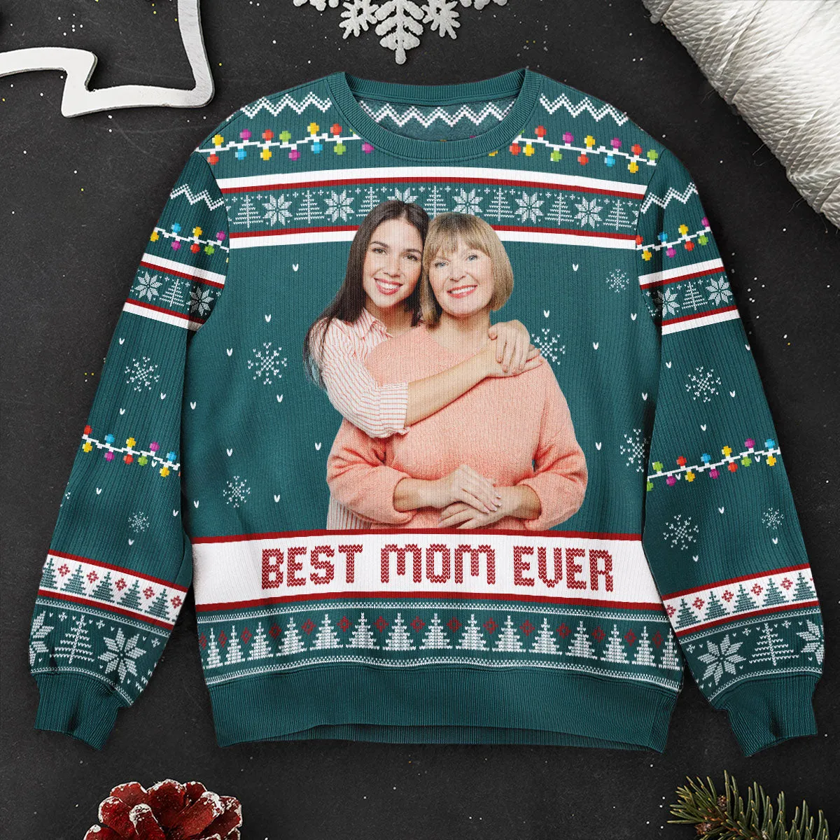 Best Mom Ever Custom Photo Gift For Mom Grandma - Personalized Photo Ugly Sweater