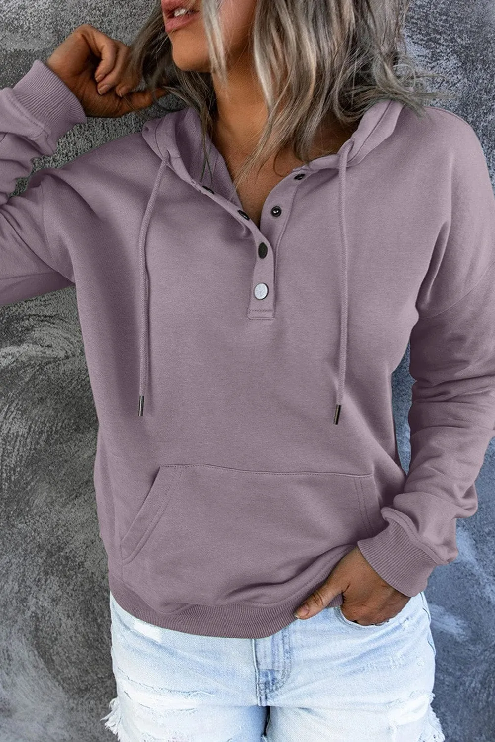 Bishop Halter Jewel Solid Color Long Sleeve Hoodie With Pocket