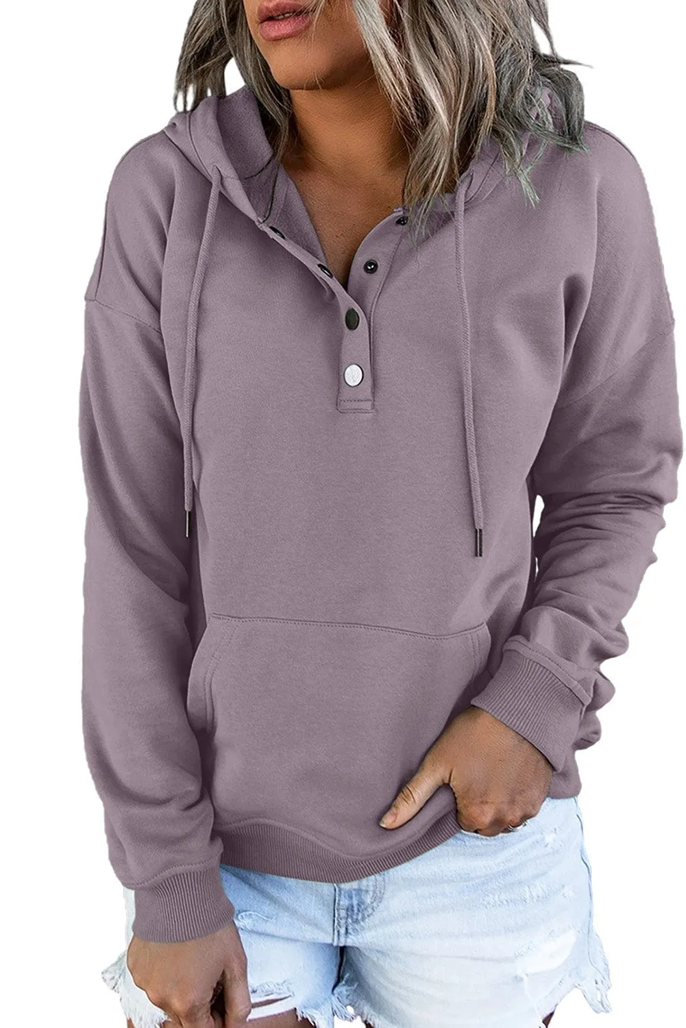 Bishop Halter Jewel Solid Color Long Sleeve Hoodie With Pocket