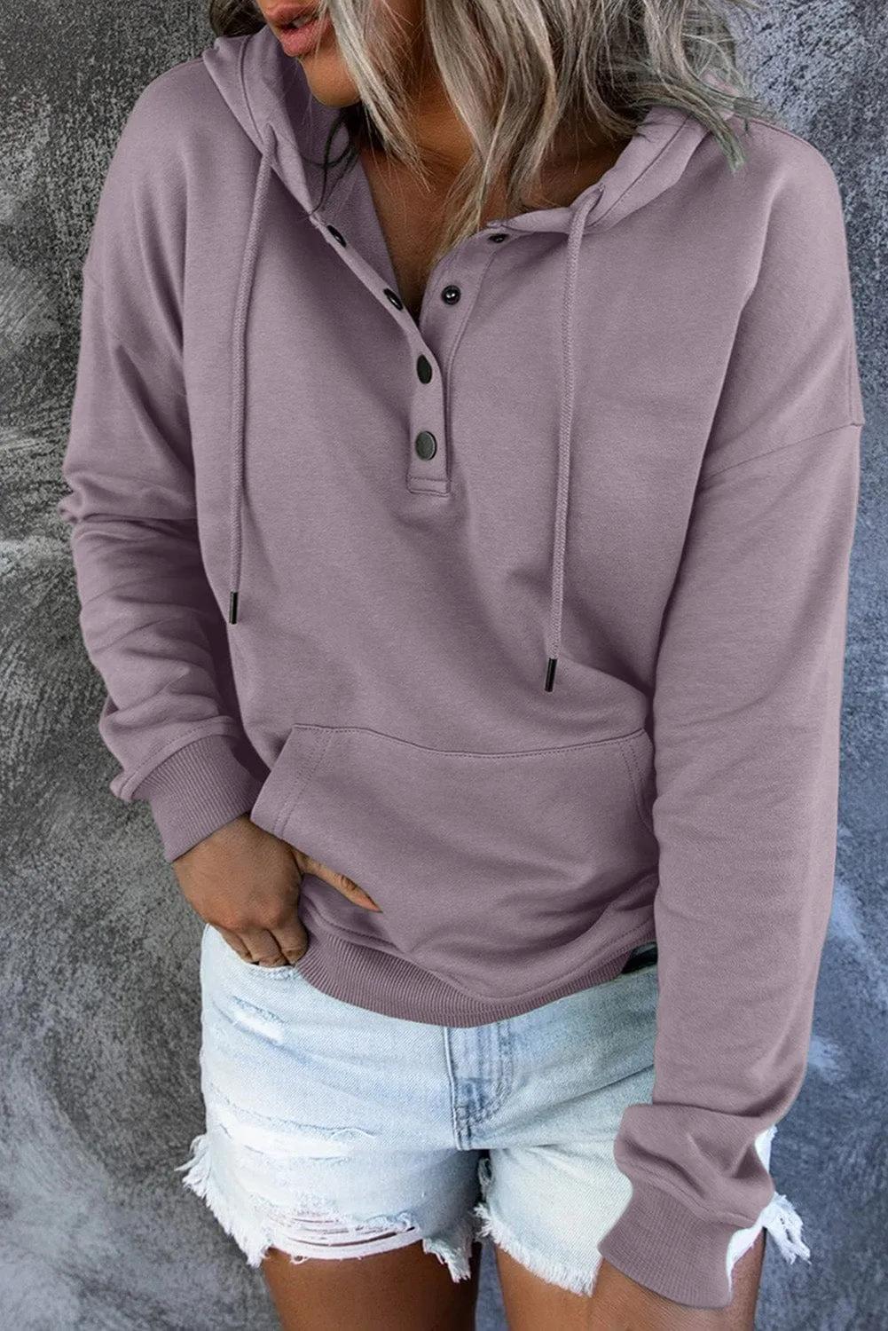 Bishop Halter Jewel Solid Color Long Sleeve Hoodie With Pocket