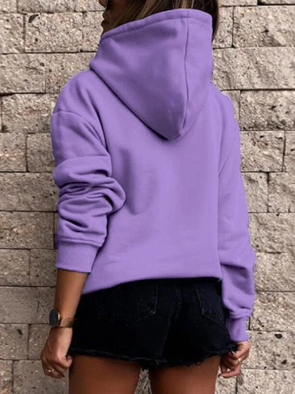 Bishop Halter Jewel Solid Color Long Sleeve Hoodie With Pocket