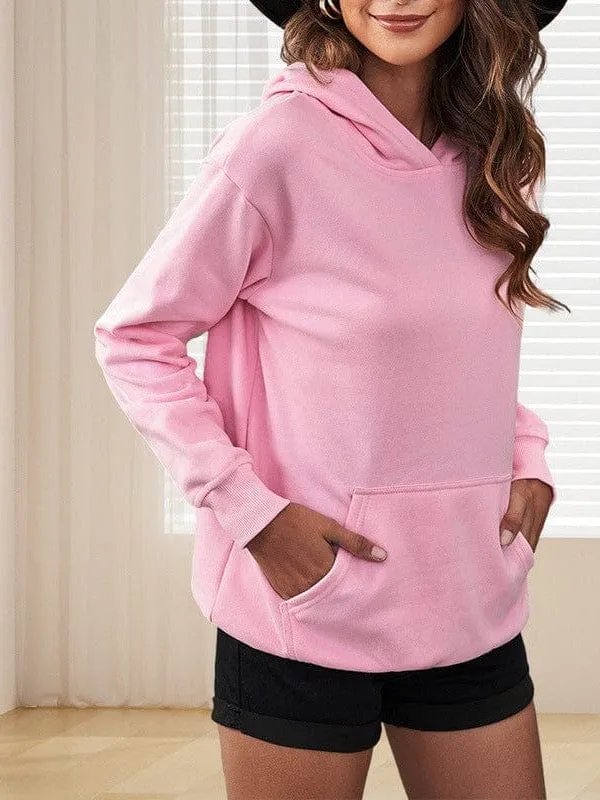 Bishop Halter Jewel Solid Color Long Sleeve Hoodie With Pocket