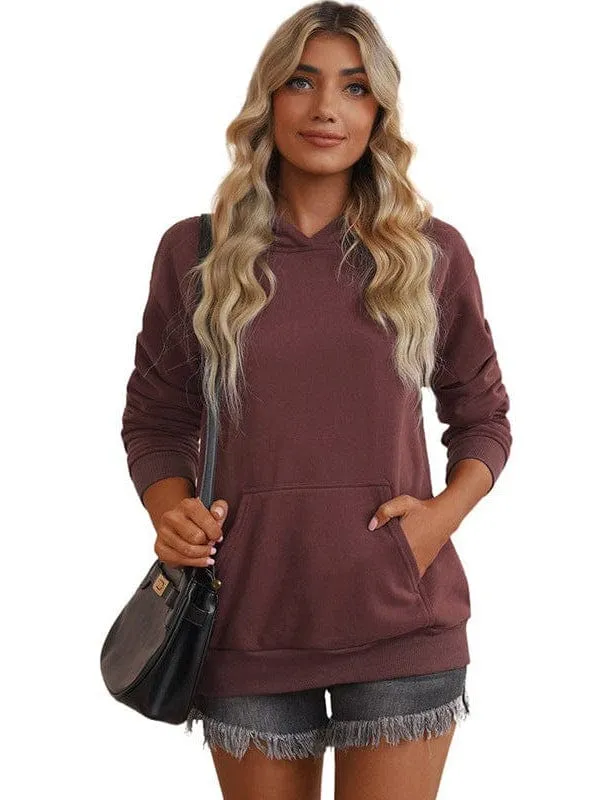 Bishop Halter Jewel Solid Color Long Sleeve Hoodie With Pocket