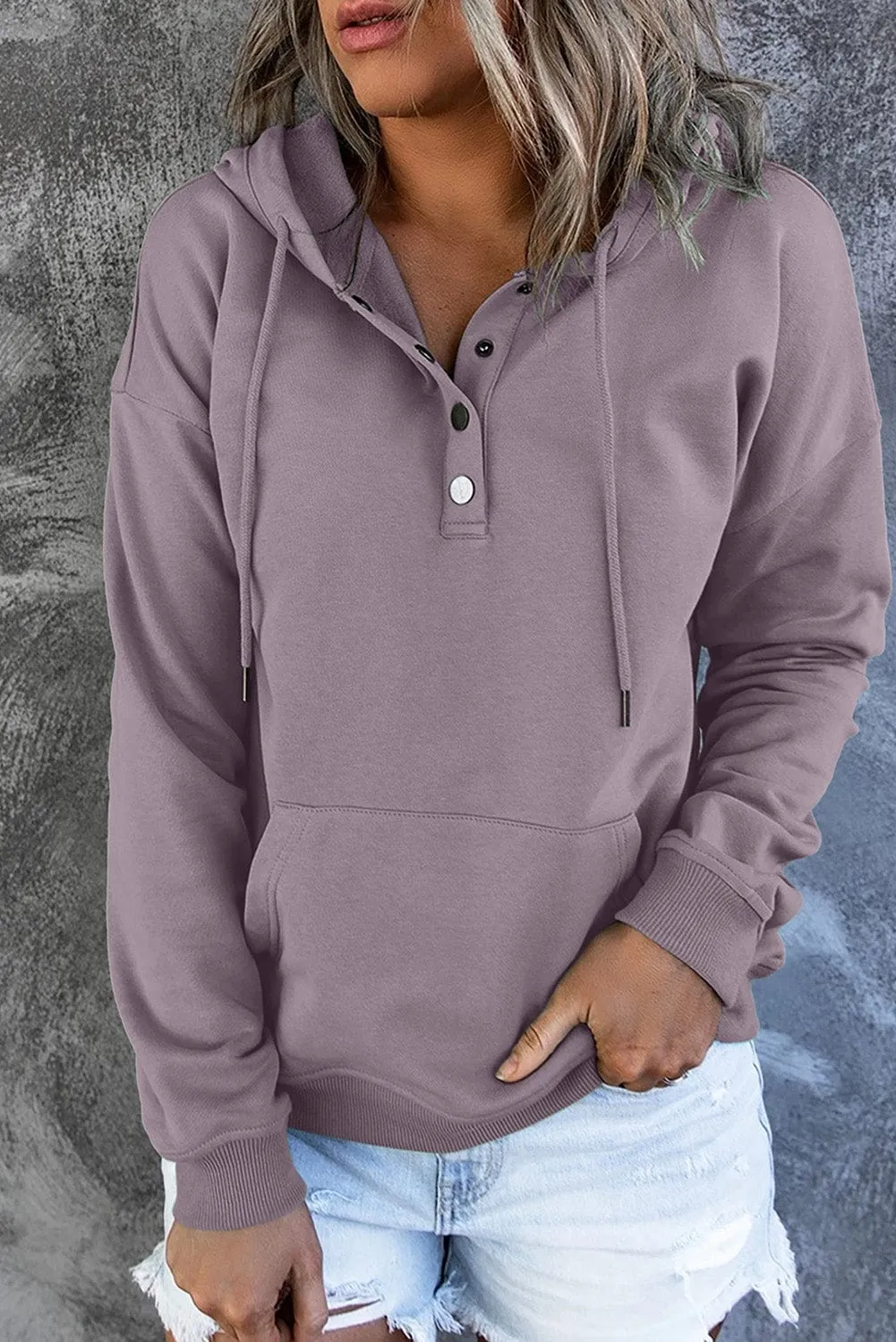 Bishop Halter Jewel Solid Color Long Sleeve Hoodie With Pocket