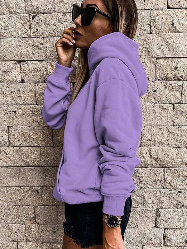 Bishop Halter Jewel Solid Color Long Sleeve Hoodie With Pocket