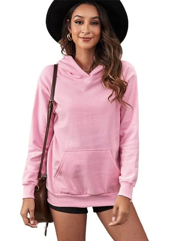 Bishop Halter Jewel Solid Color Long Sleeve Hoodie With Pocket