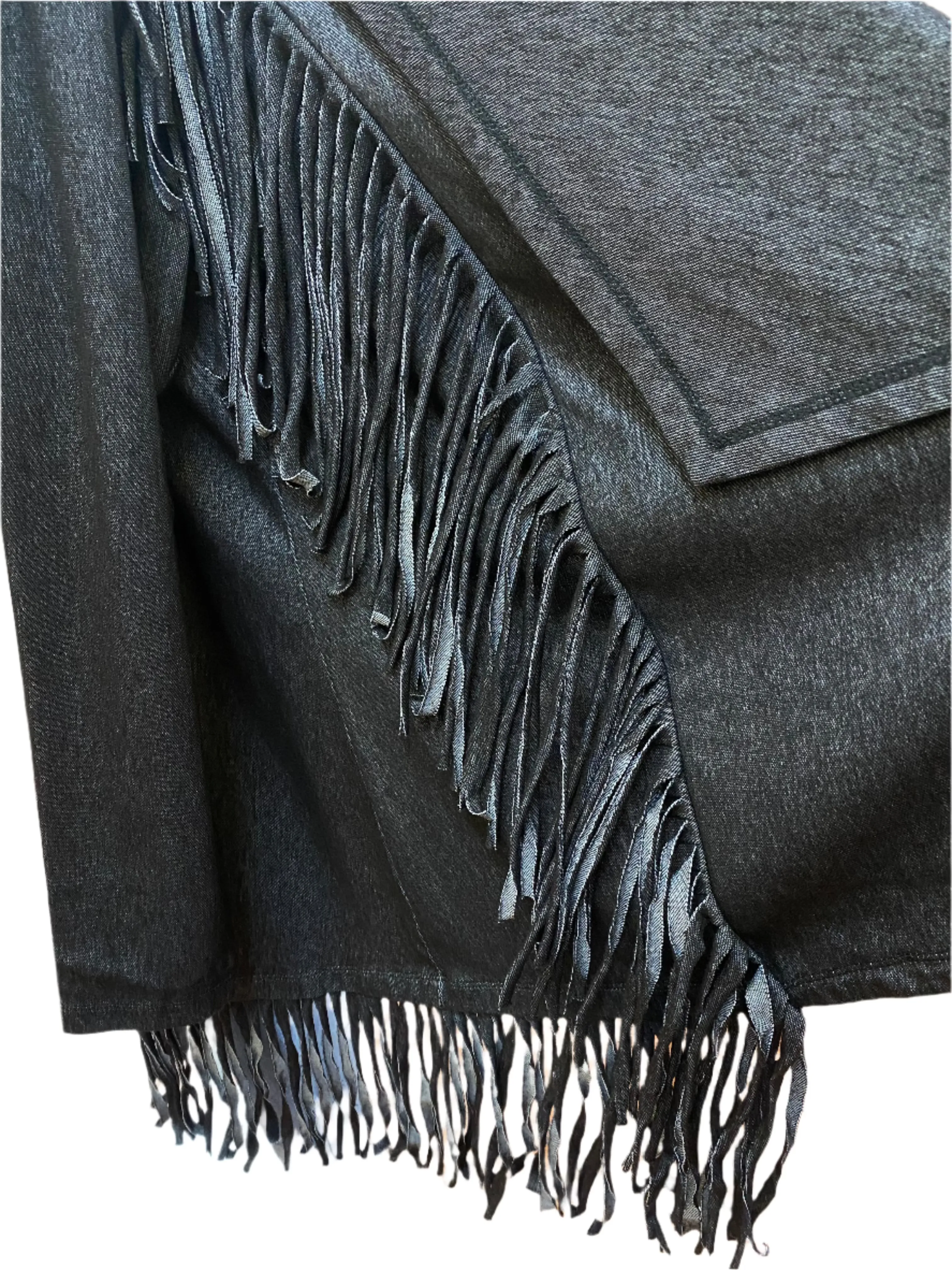 Black Denim Knit Fringe Jacket