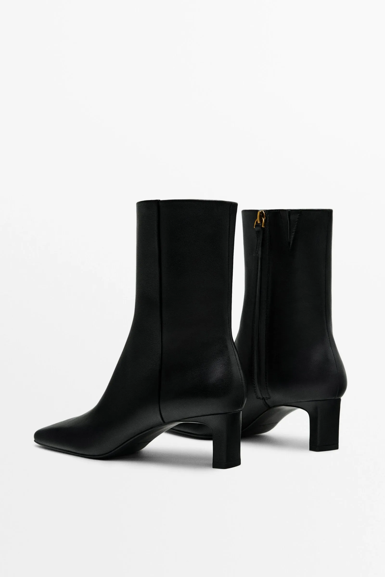 Black Leather Heeled Ankle Boots