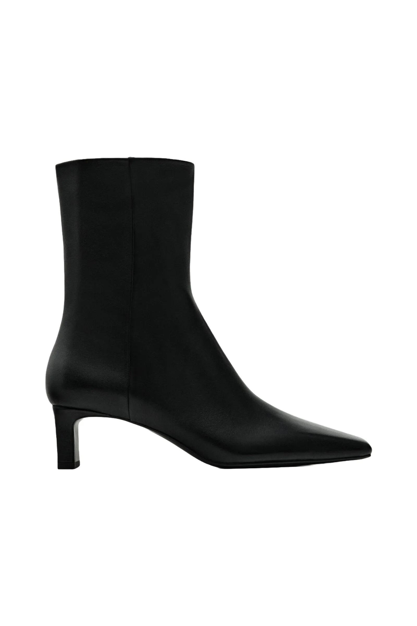 Black Leather Heeled Ankle Boots