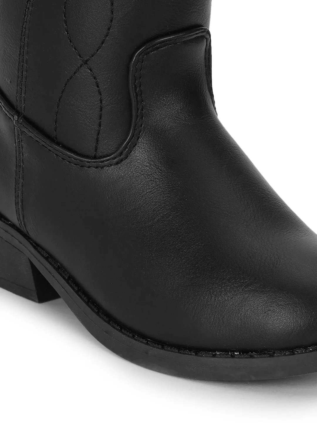 Black PU Ankle Boots For Kids-Girls (TC-RS3709-BLKPU)