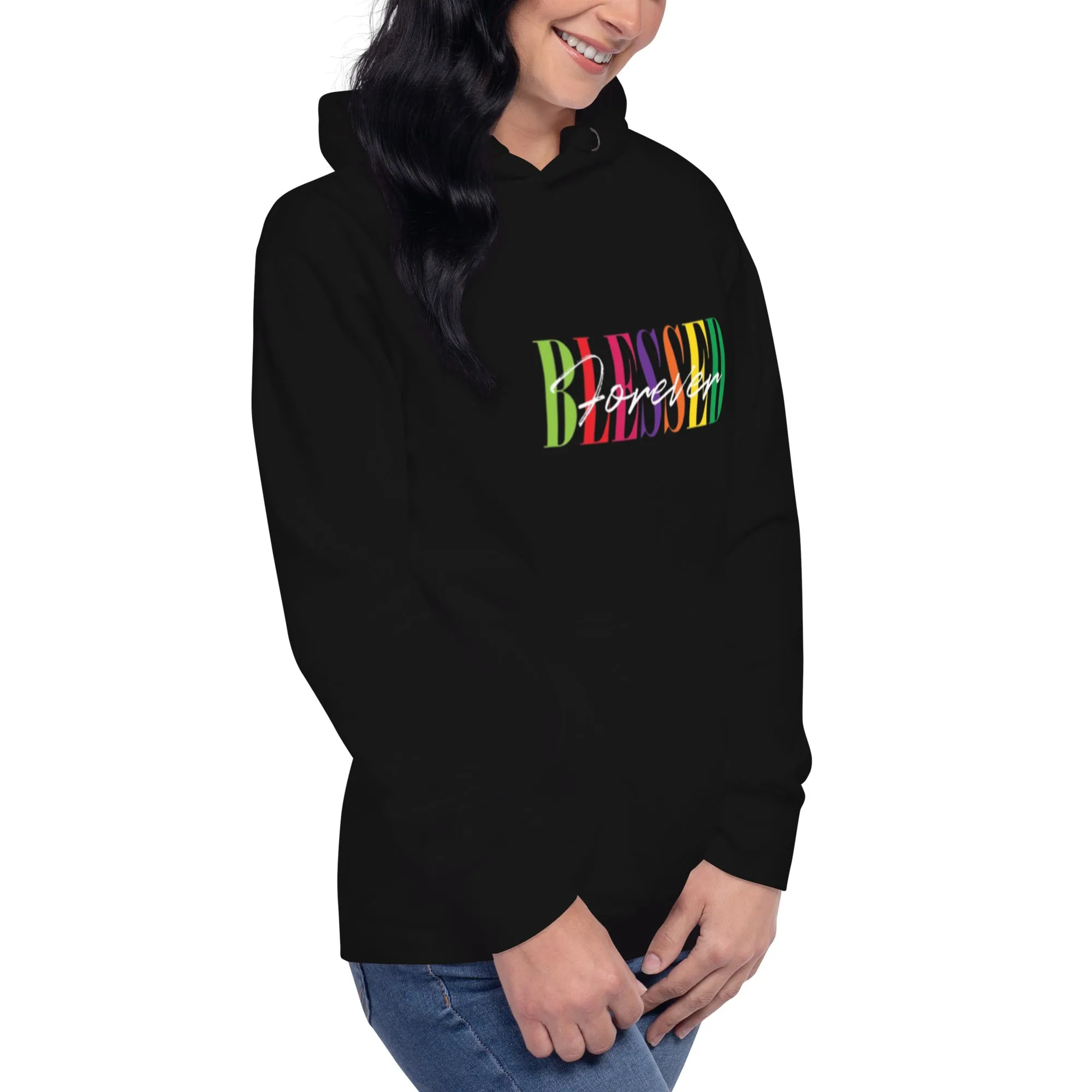 Black Unisex  Hoodie Colourful Print Letters