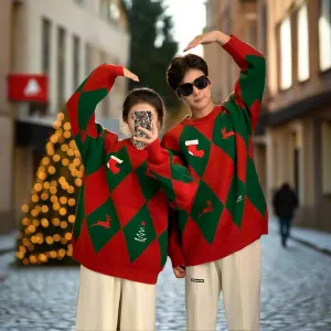 Christmas outfit red green couple winter sweater unisex loose fit