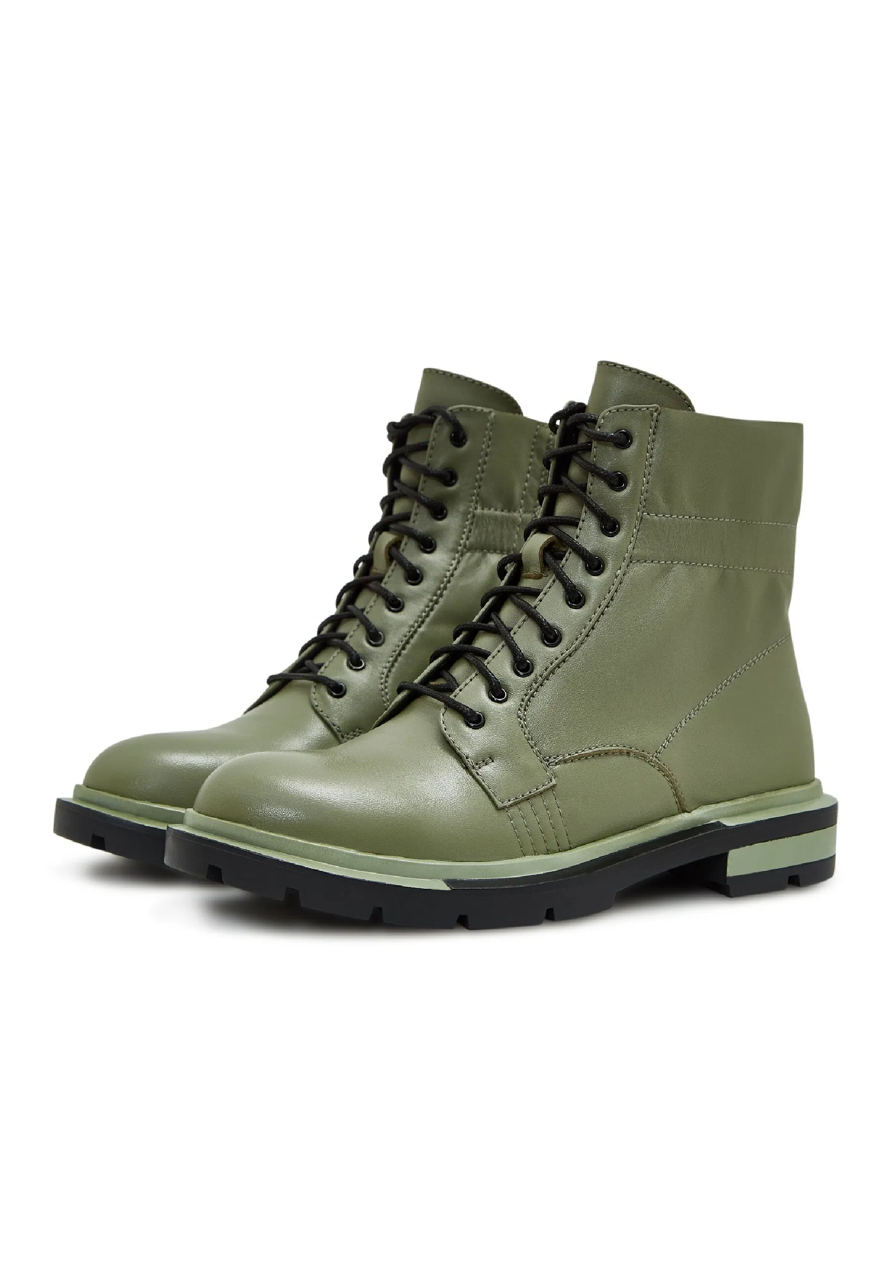 Classic Leather Combat Boots - Dark Green