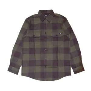 Dickies Long Sleeve Flannel Shirt Dark Olive Buffalo Plaid