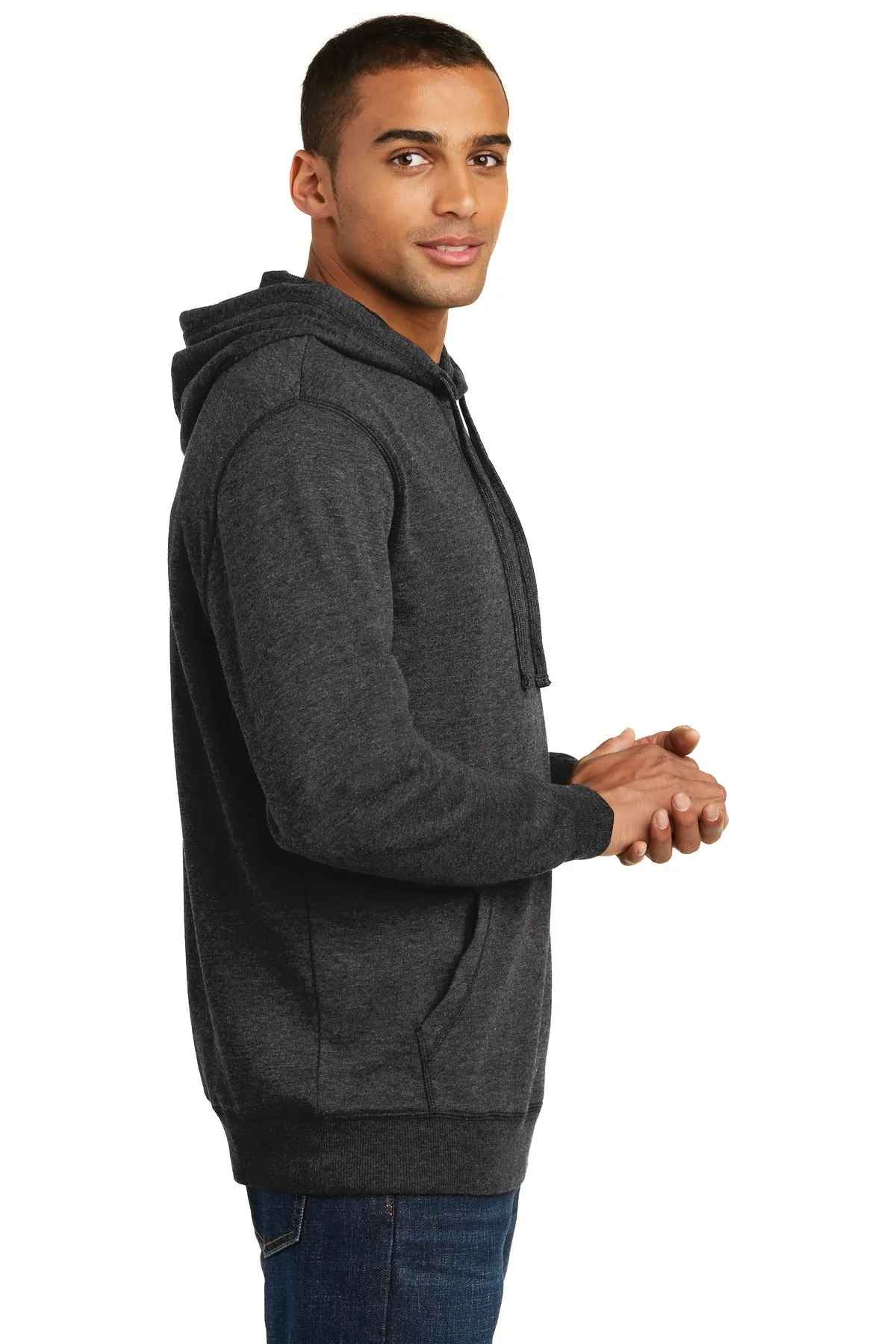 District Made Mens Lightweight Fleece Hoodie Heathered Black