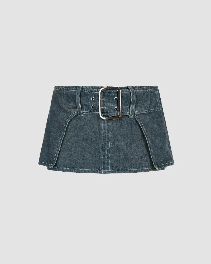 Elettra – Front belt detail – Denim mini skirt