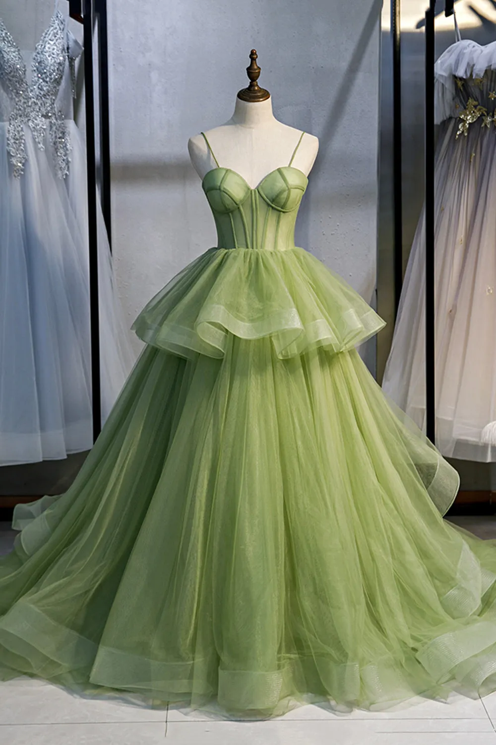 Ellianna | Green Sweetheart Tulle Long Prom Dress, Beautiful A-Line Evening Graduation Dress