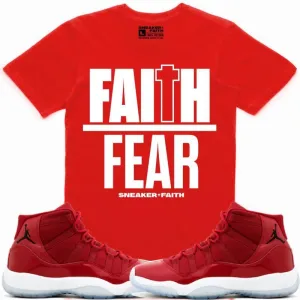 FAITH OVER FEAR Sneaker Tees Shirt Match - Jordan 11 Gym Red Win Like 96