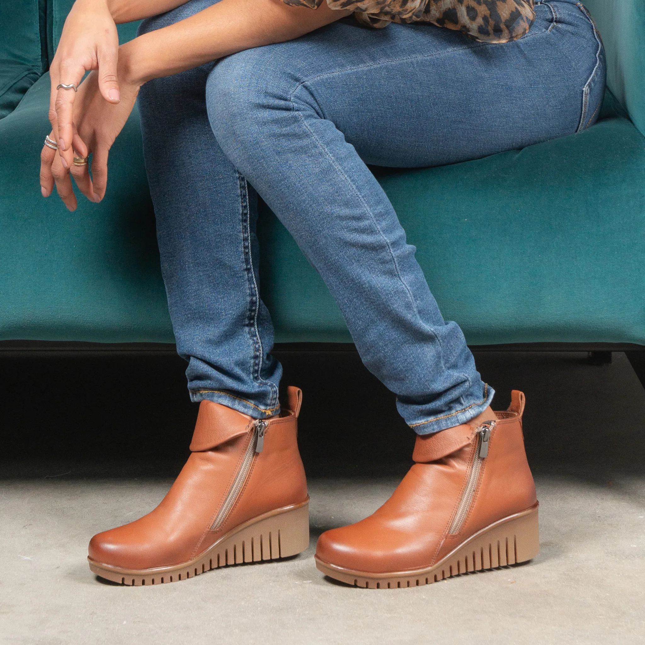 Forest Coconut Leather Ankle Boots