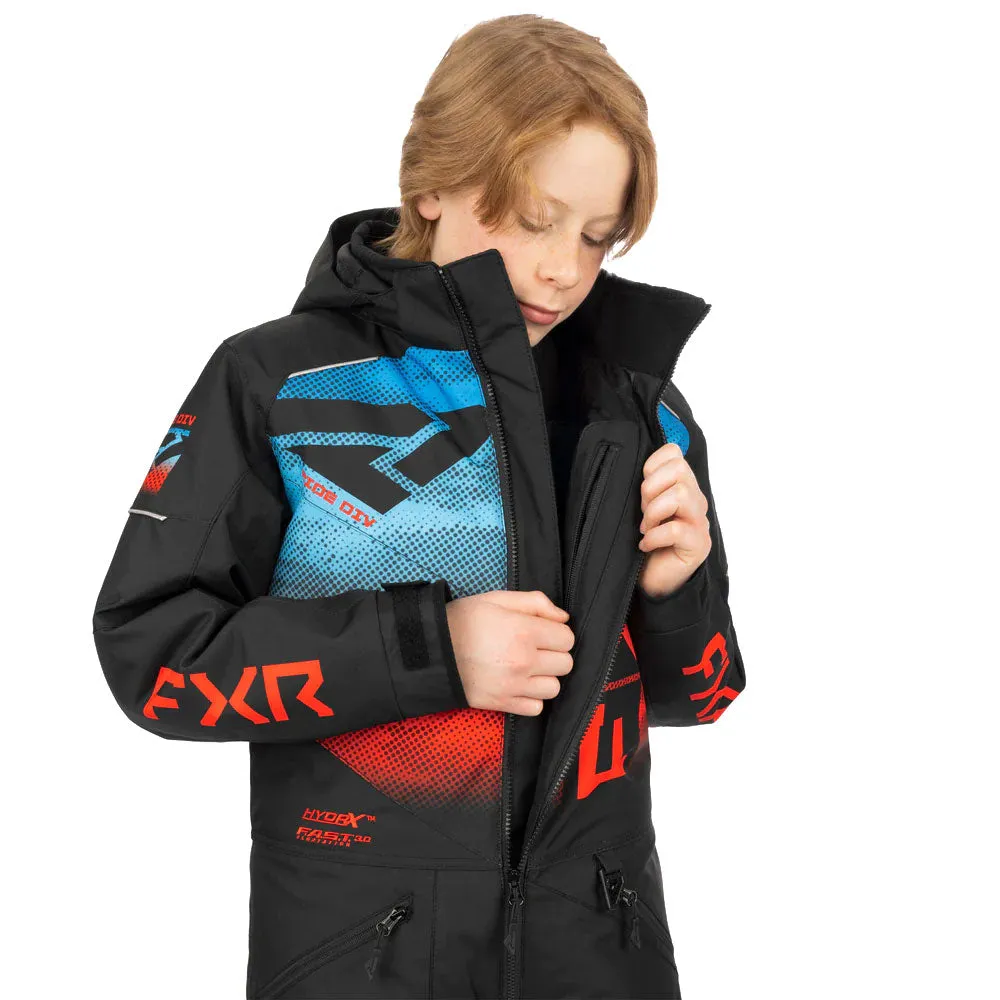 FXR Youth Helium Snowmobile Monosuit Black/Blue-Red Haze