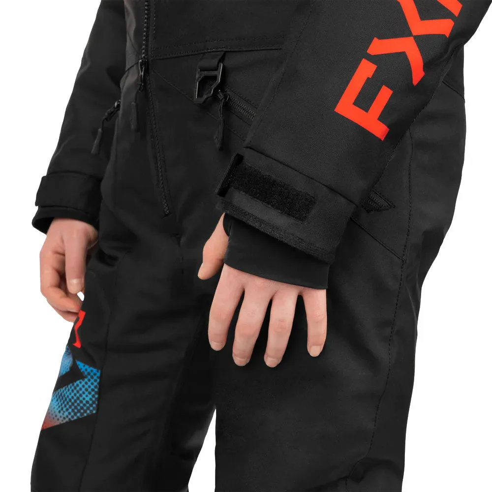 FXR Youth Helium Snowmobile Monosuit Black/Blue-Red Haze