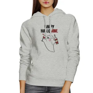 Happy Hallowine Ghost Wine Grey Hoodie