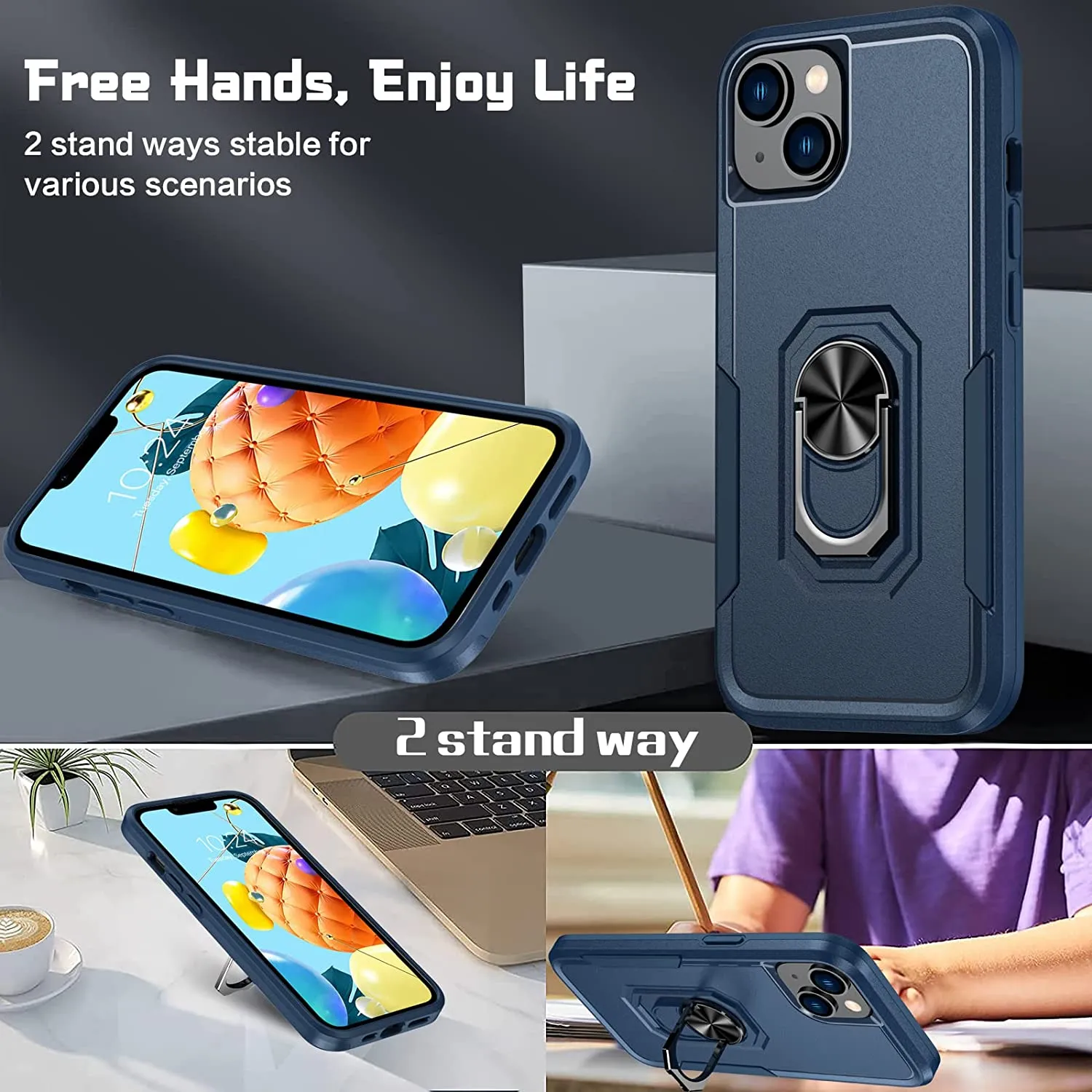 iPhone 14 Case 2pcs Screen Protector Protective Phone Case - Blue