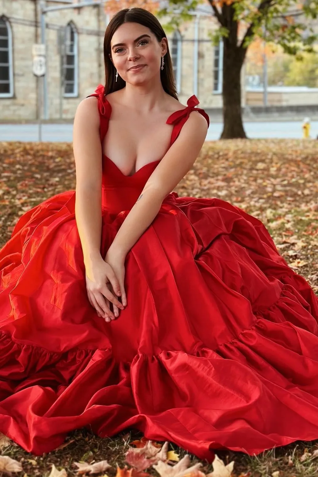 Kamilah| Red Sweetheart Bow Strap A-Line Long Prom Dress