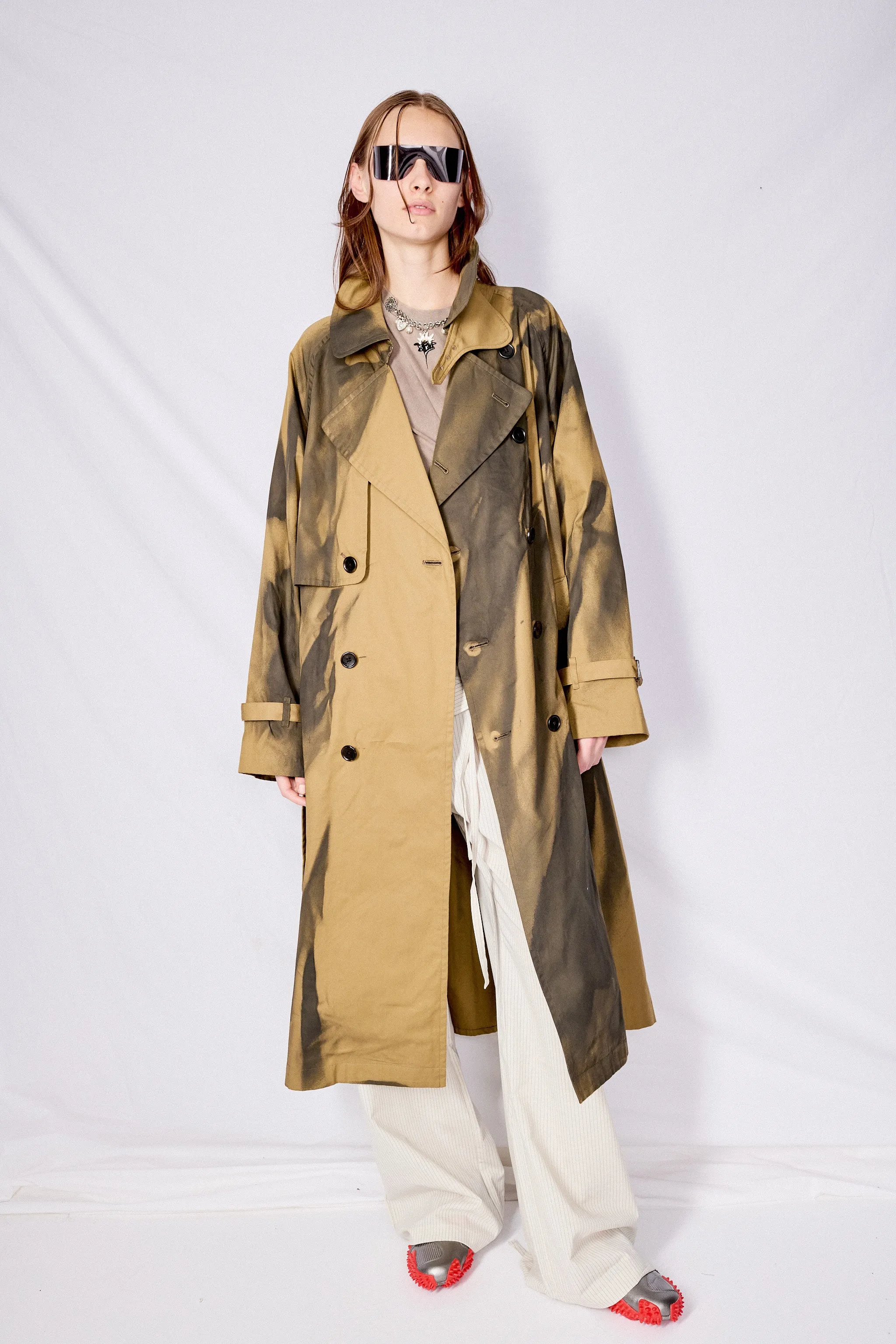 Khaki Spray Printed Trench Coat