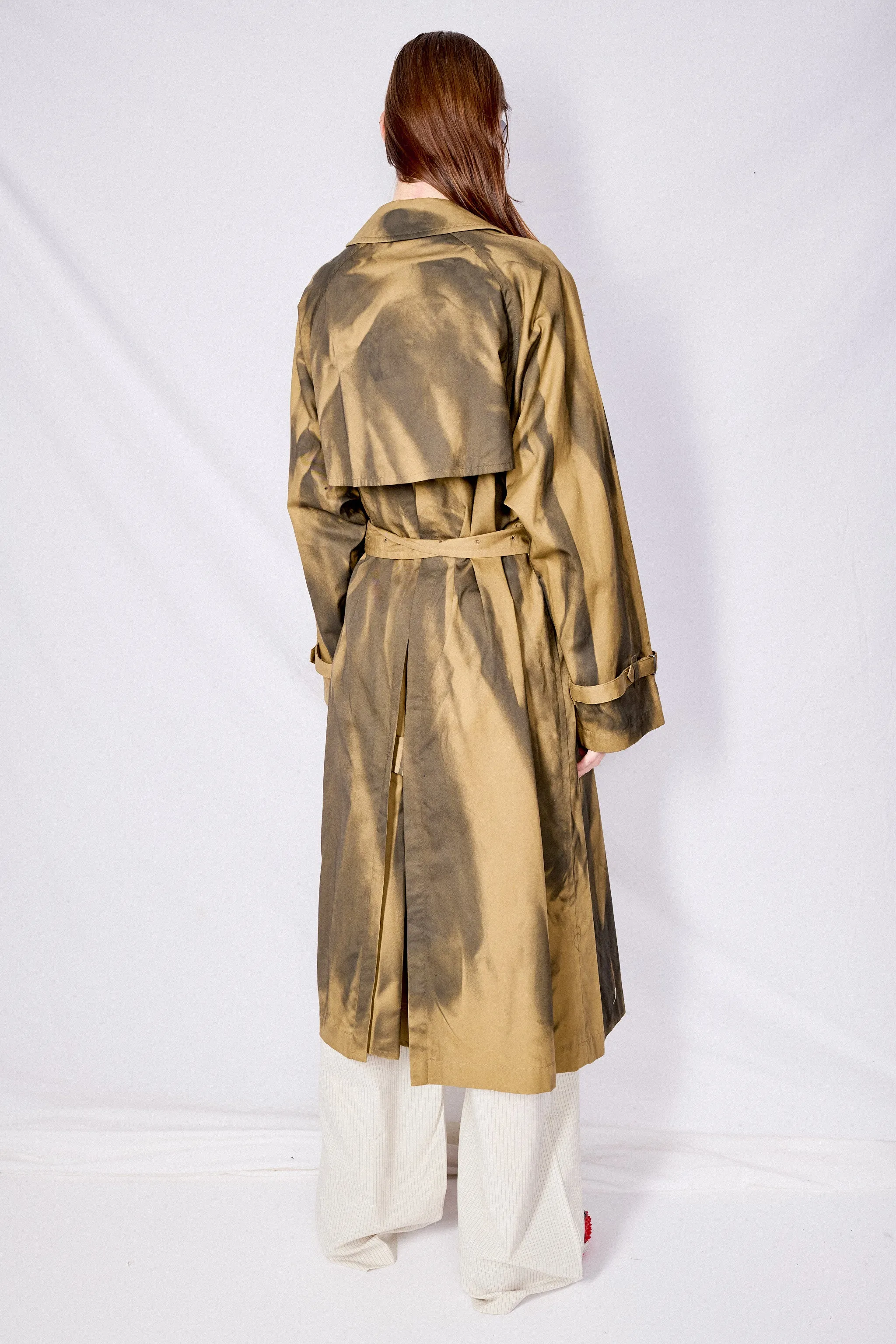 Khaki Spray Printed Trench Coat