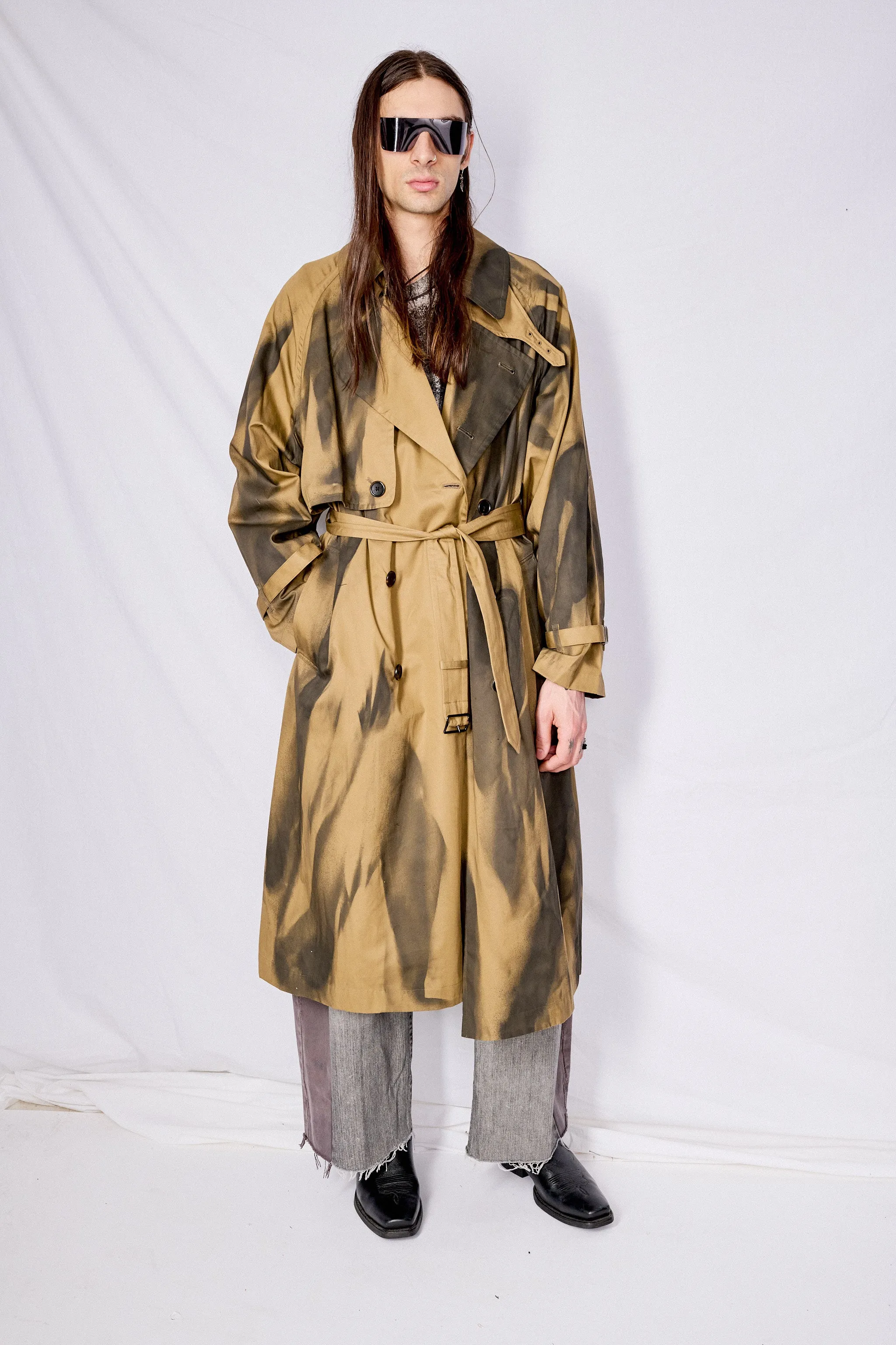 Khaki Spray Printed Trench Coat