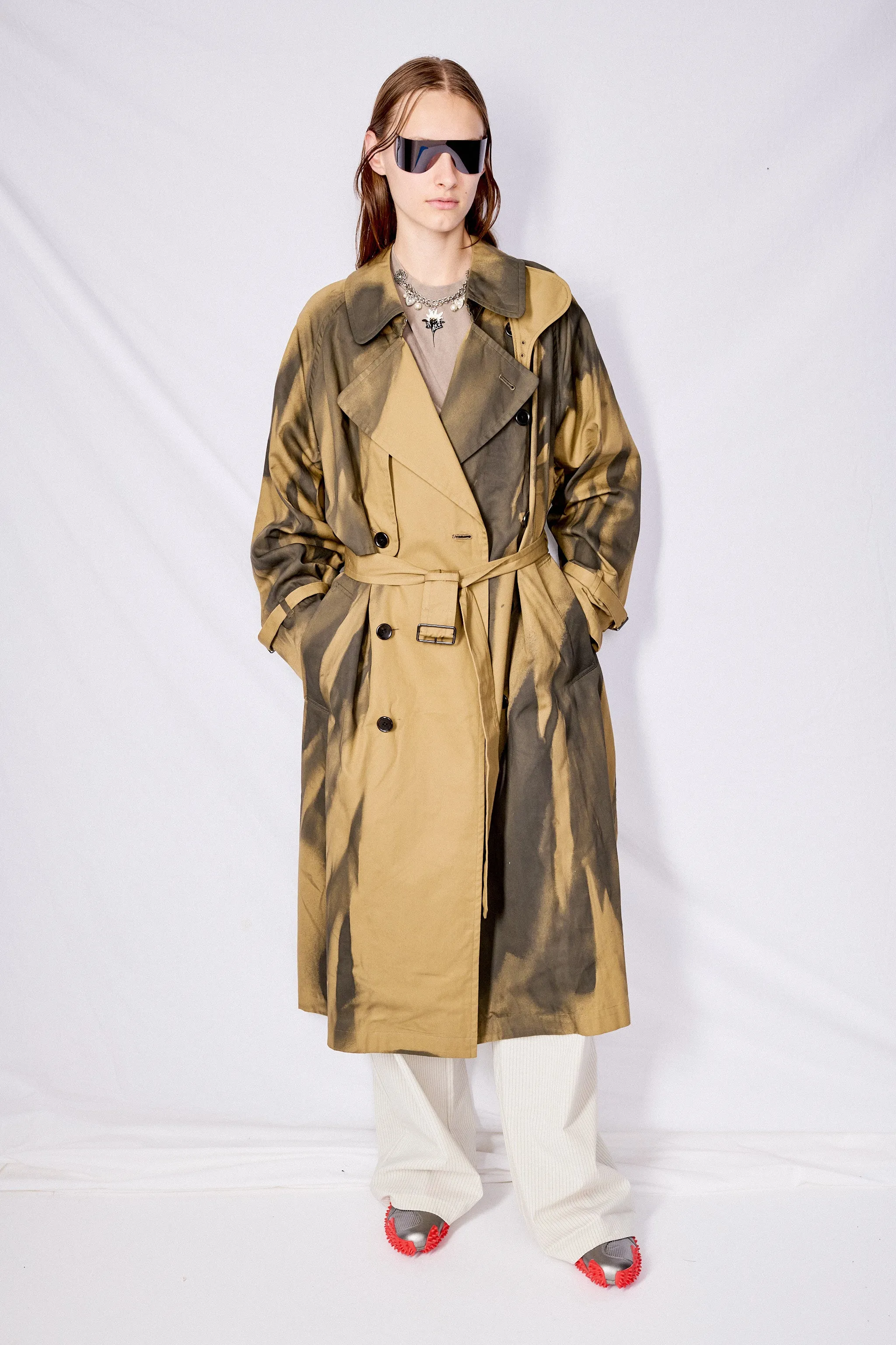 Khaki Spray Printed Trench Coat