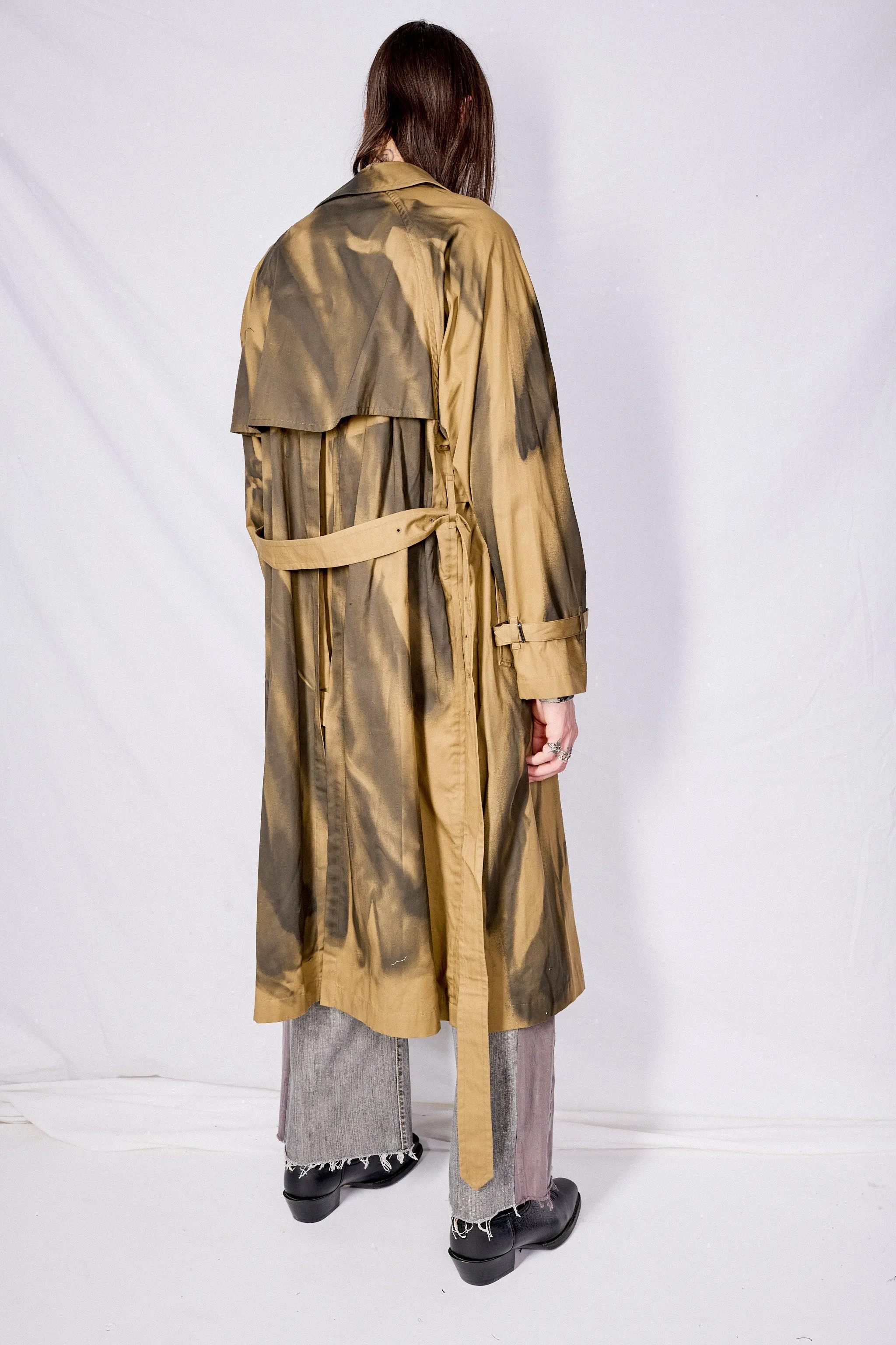 Khaki Spray Printed Trench Coat