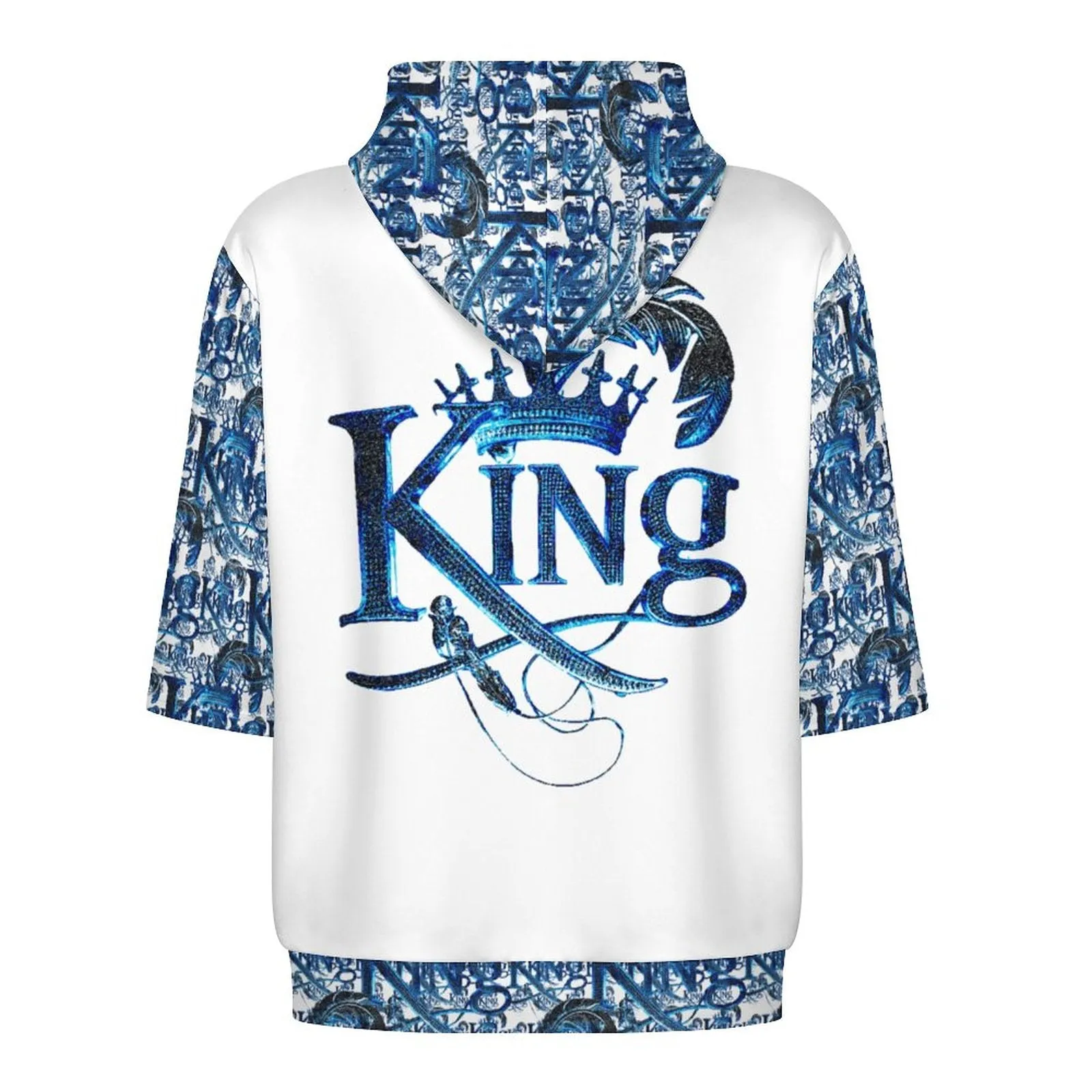 KING 02-01 White Men's Designer Half Sleeve French Terry Pullover Hoodie