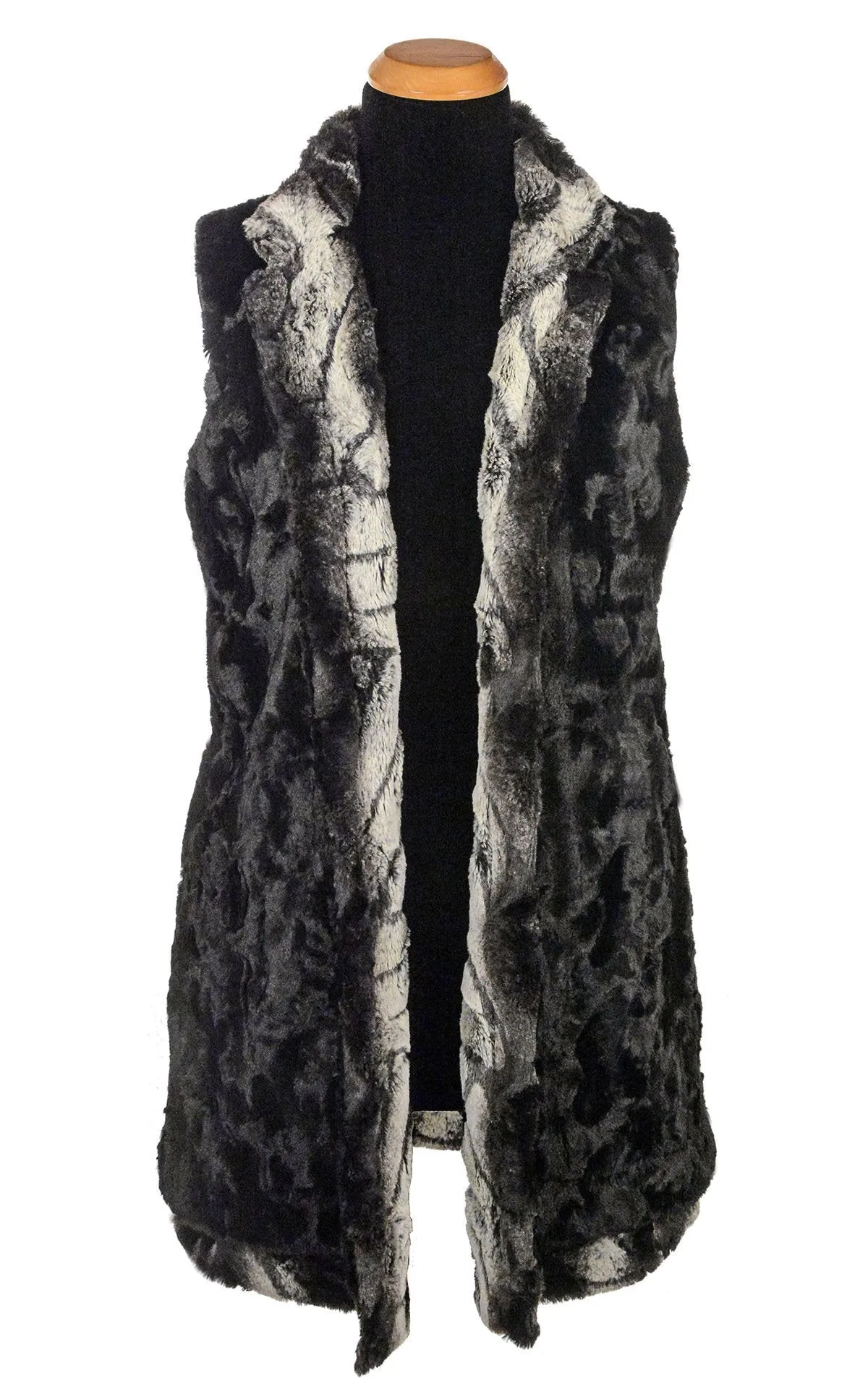 Mandarin Vest, Reversible less pockets - Luxury Faux Fur in Honey Badger with Cuddly Fur  - Sold Out!