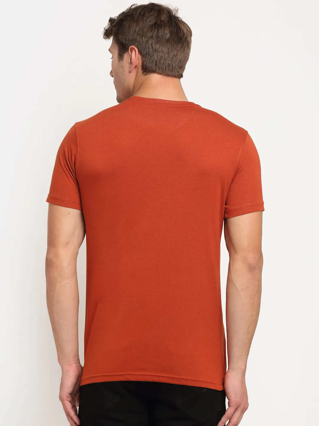 Men's Rust  Round neck Half Sleeve T-Shirt with print