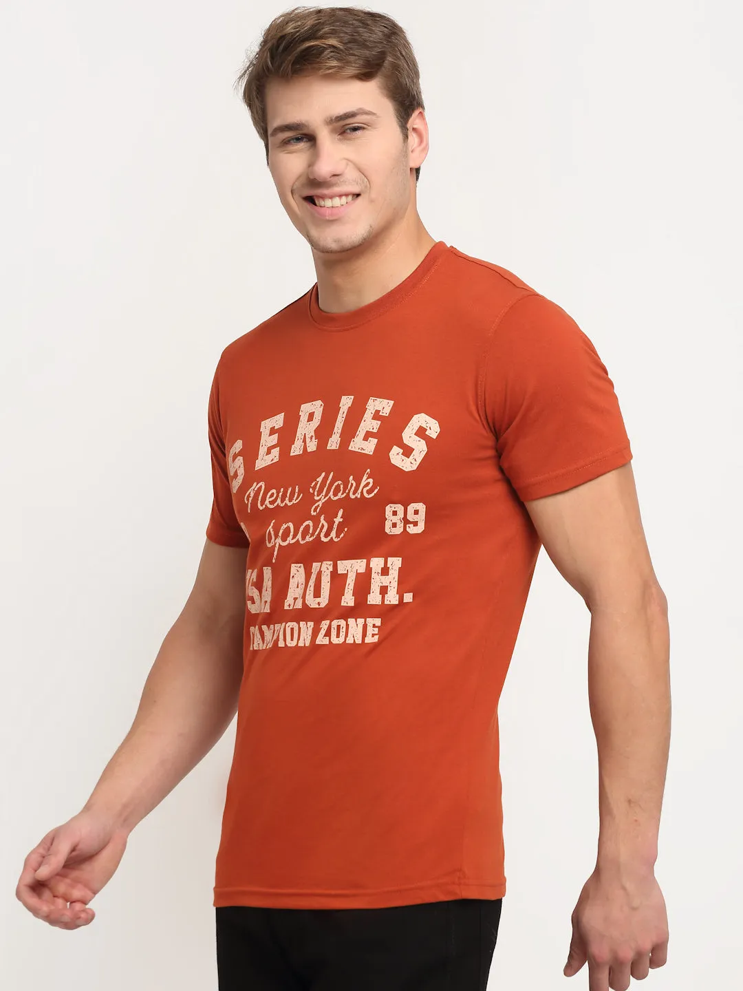 Men's Rust  Round neck Half Sleeve T-Shirt with print