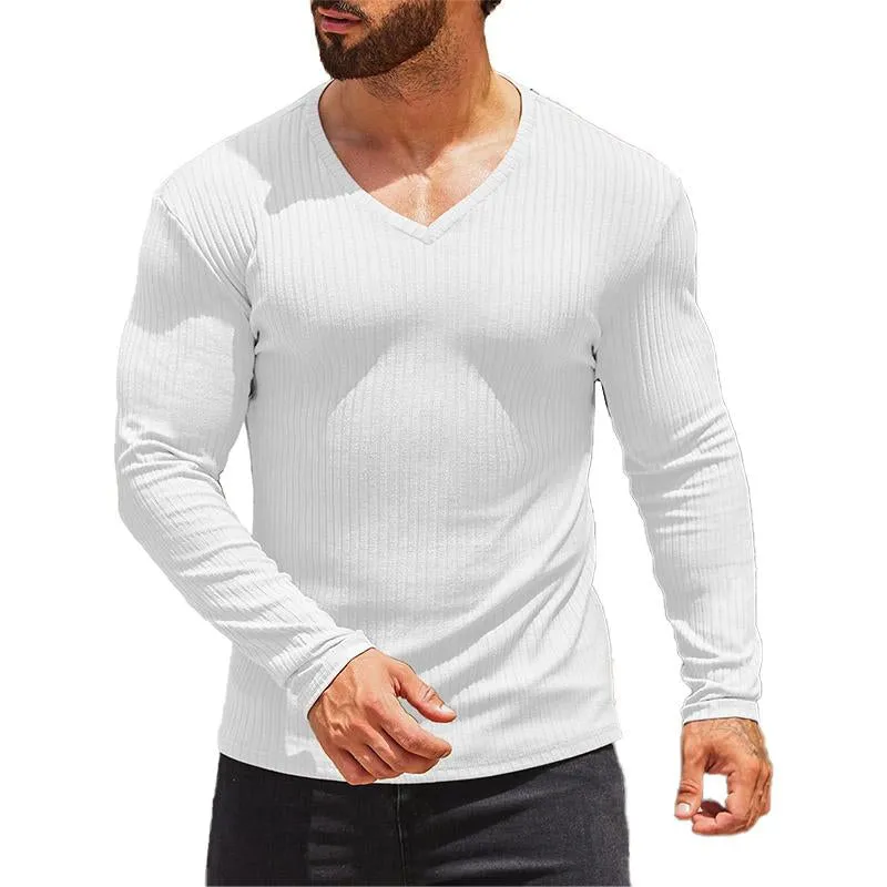 Mens V Neck Long Sleeve Tee 99355147YY