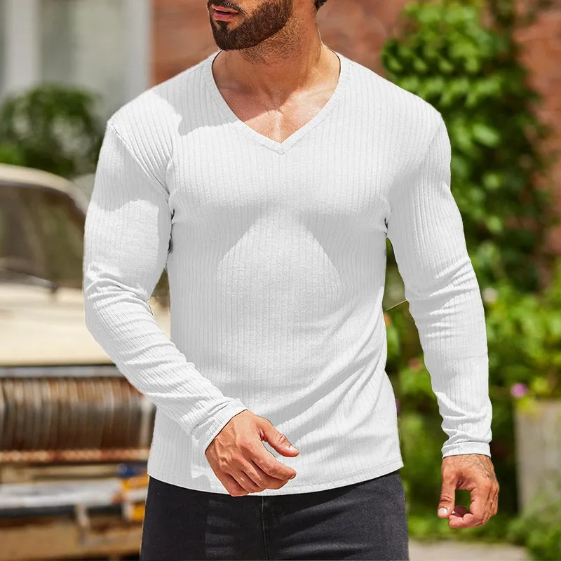 Mens V Neck Long Sleeve Tee 99355147YY