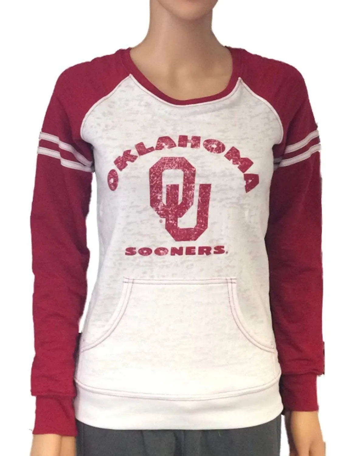 Oklahoma Sooners Blue 84 Women White Red Pullover Sweatshirt