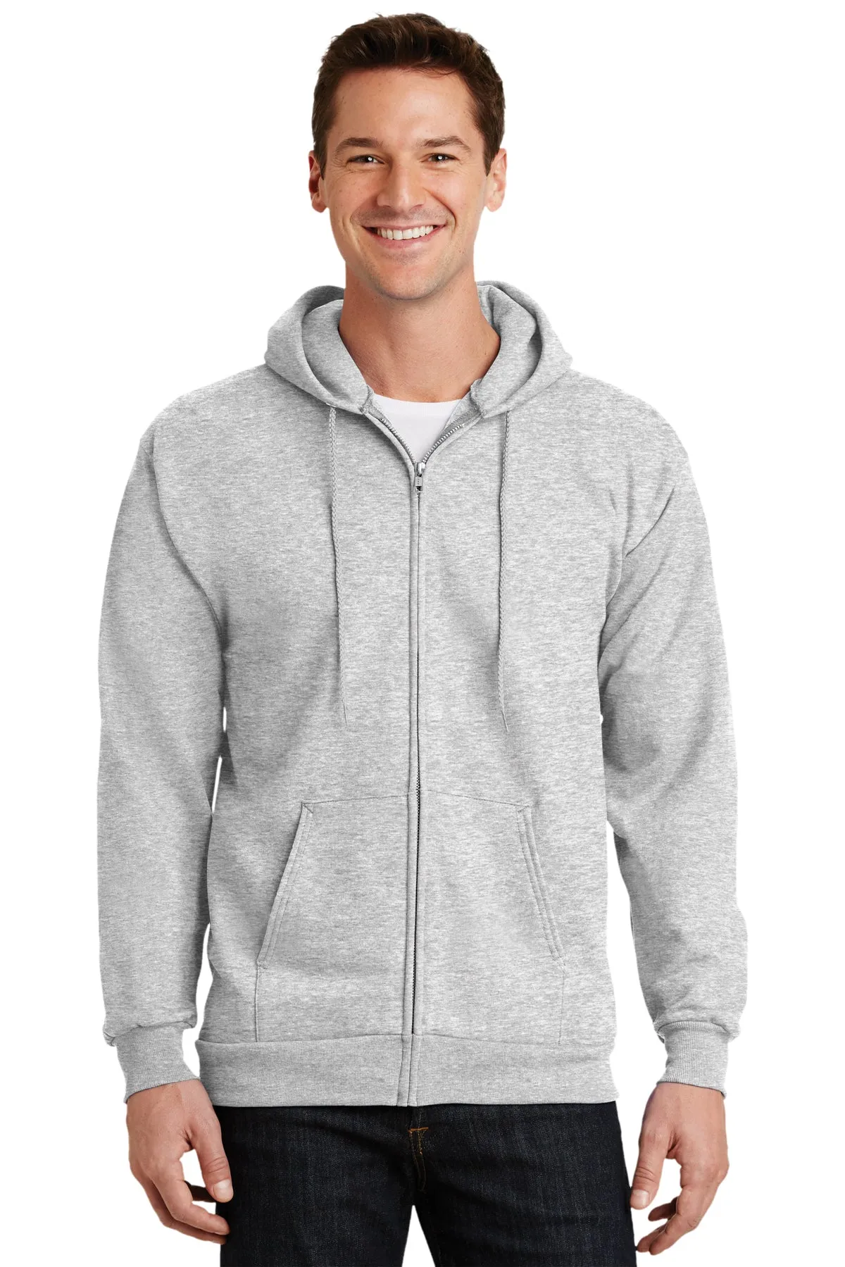 Port & Company Tall Essential Fleece Zip Customized Hoodies, Ash