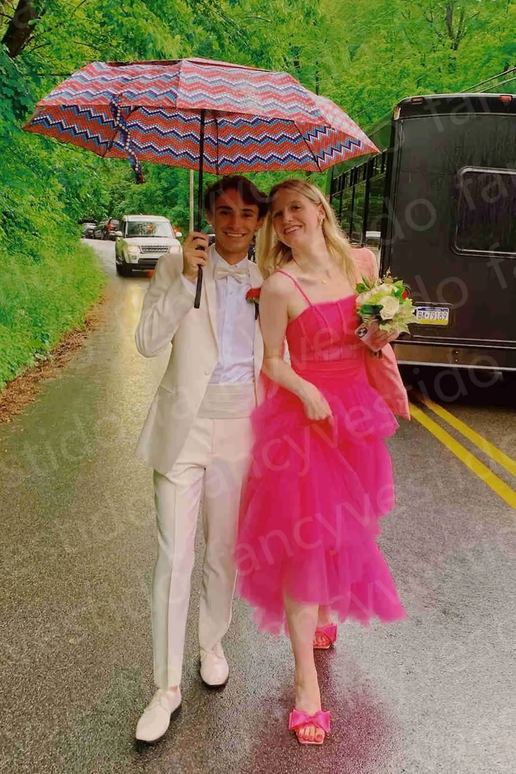 Princess Hot Pink Tiered Tulle Prom Dress