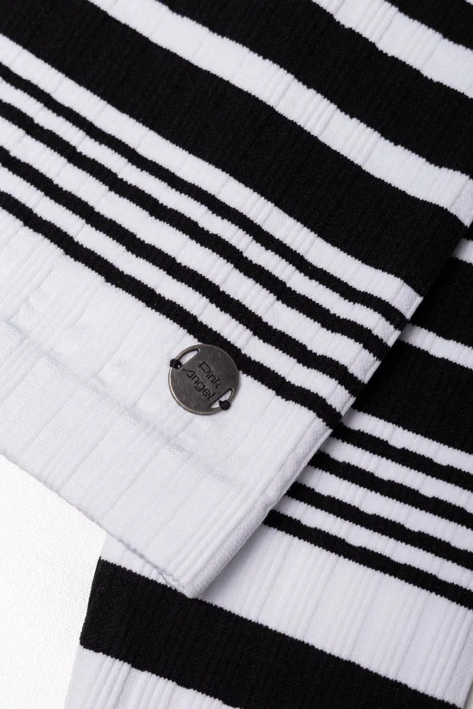 Seamless Stripe Crew Neck Top Black And White