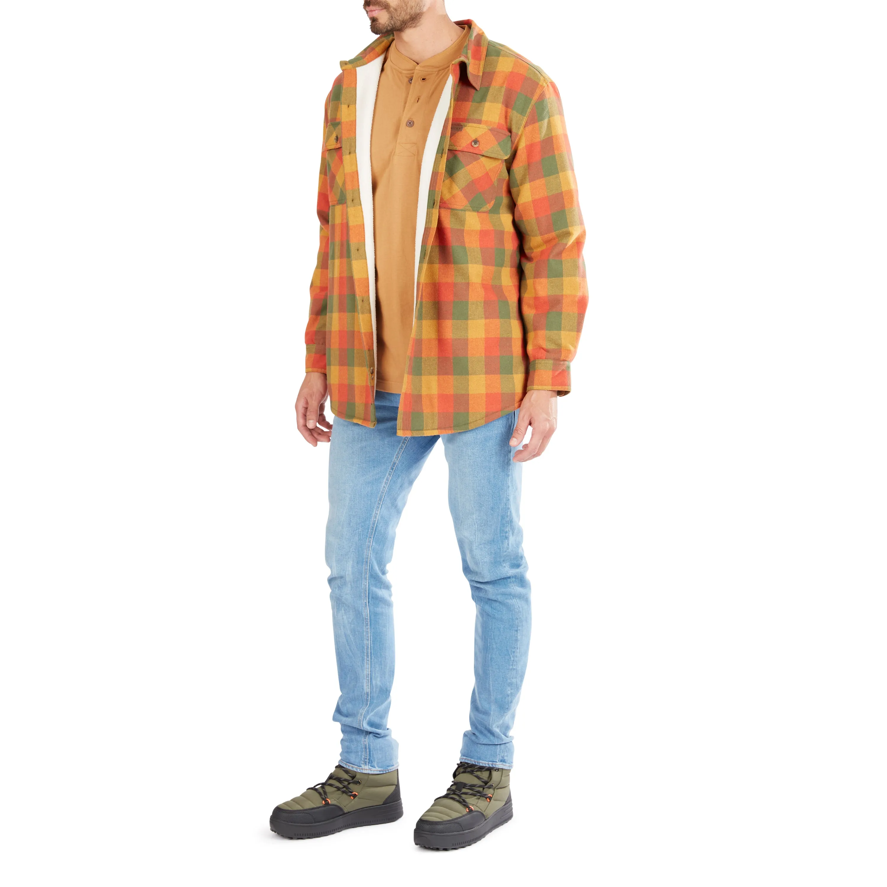 SHERPA-LINED FLANNEL SHIRT JACKET