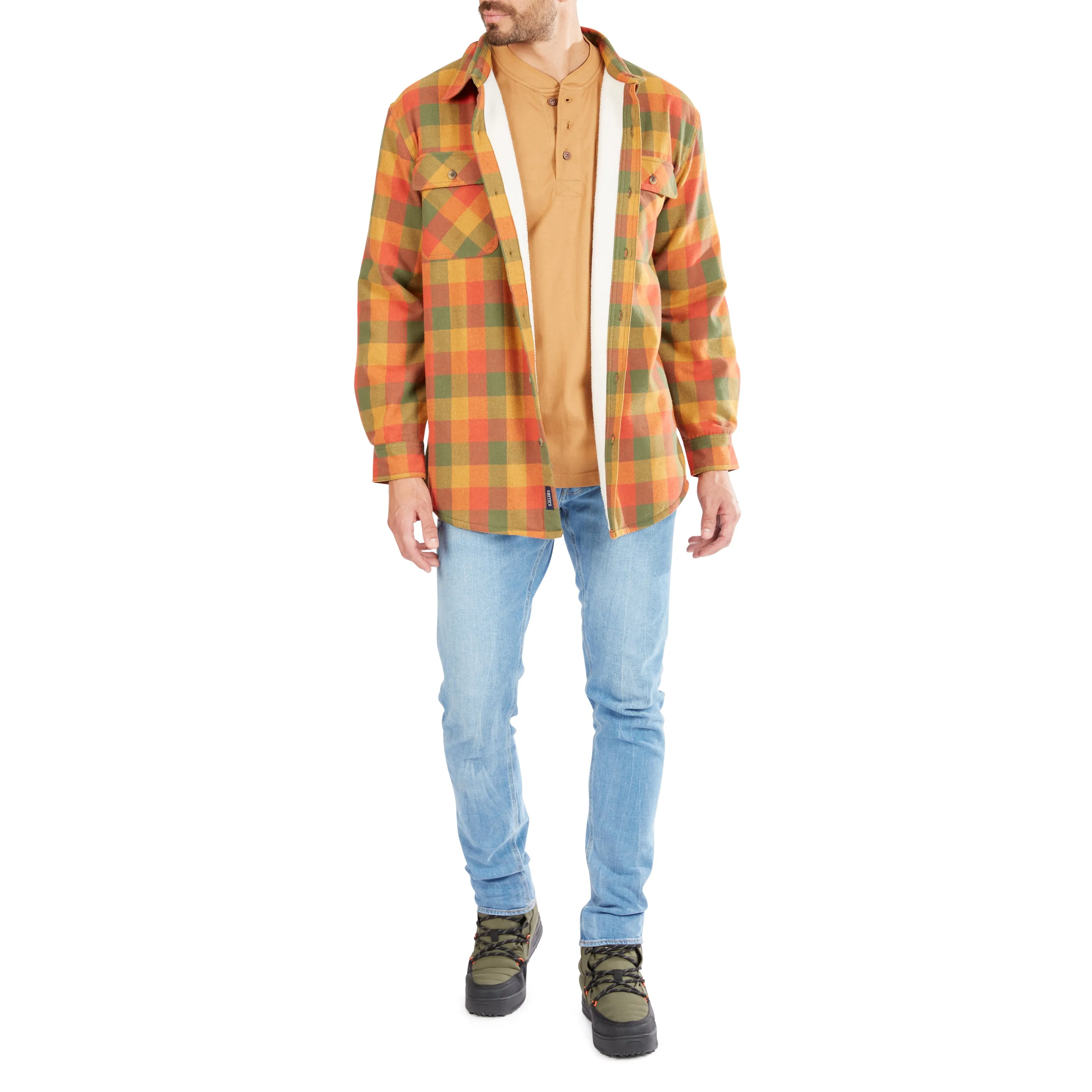 SHERPA-LINED FLANNEL SHIRT JACKET